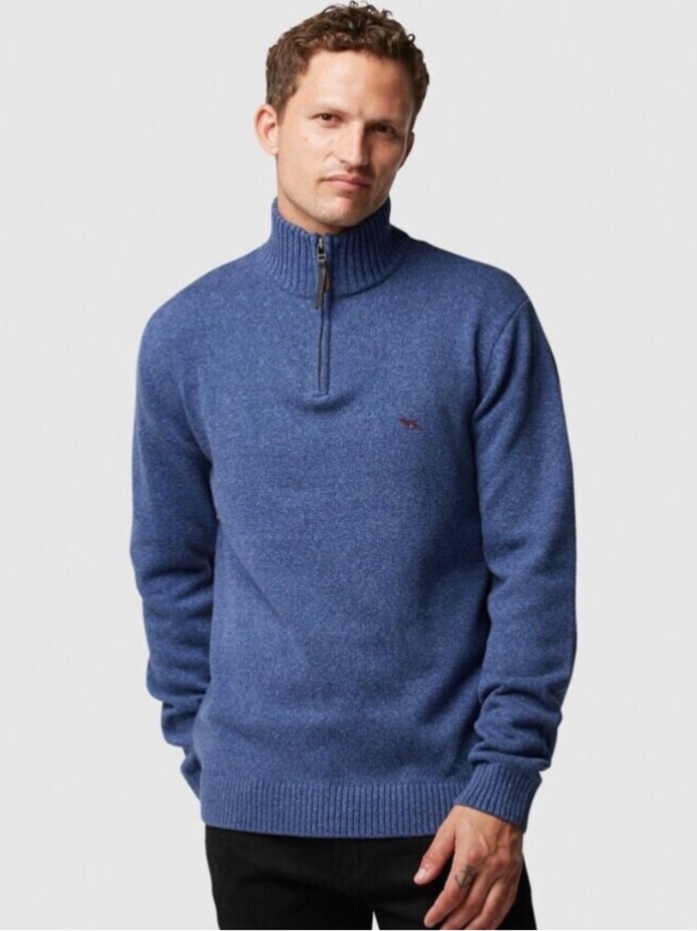 Rodd & Gunn Merrick Bay Knit 1/4 Zip Sweater Denim Blue Size L